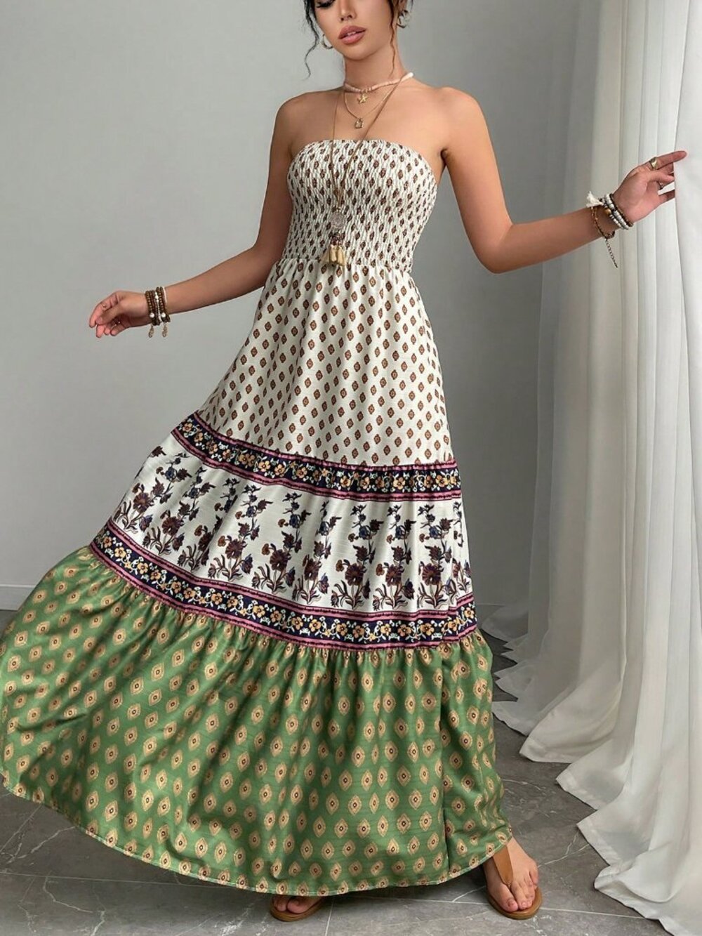Apricot Boho Women's tube top maxi dress - Picture 6 of 6